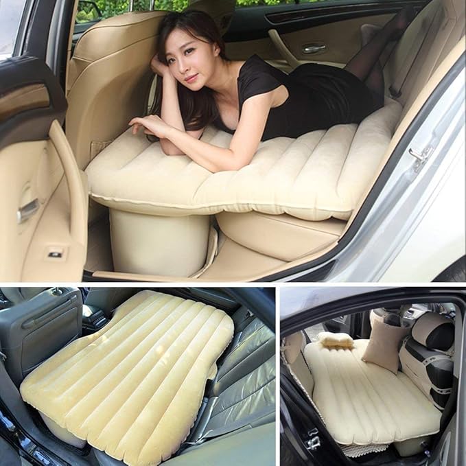 deevudi Inflatable Travel Car Bed Sofa Foldable Travel Bed | Car Air Mattress | Car Inflatable Bed with Two Pillow and Pump (Mutlicolor)